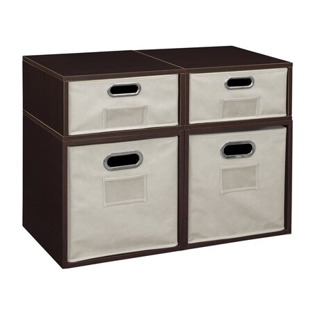 Regency Niche Cubo Storage Organizer Open Bookshelf Set- 2 Full Cubes/2 Half Cubes with Foldable Storage Bins- Truffle/Natural PC2F2HTF-2F2HNT